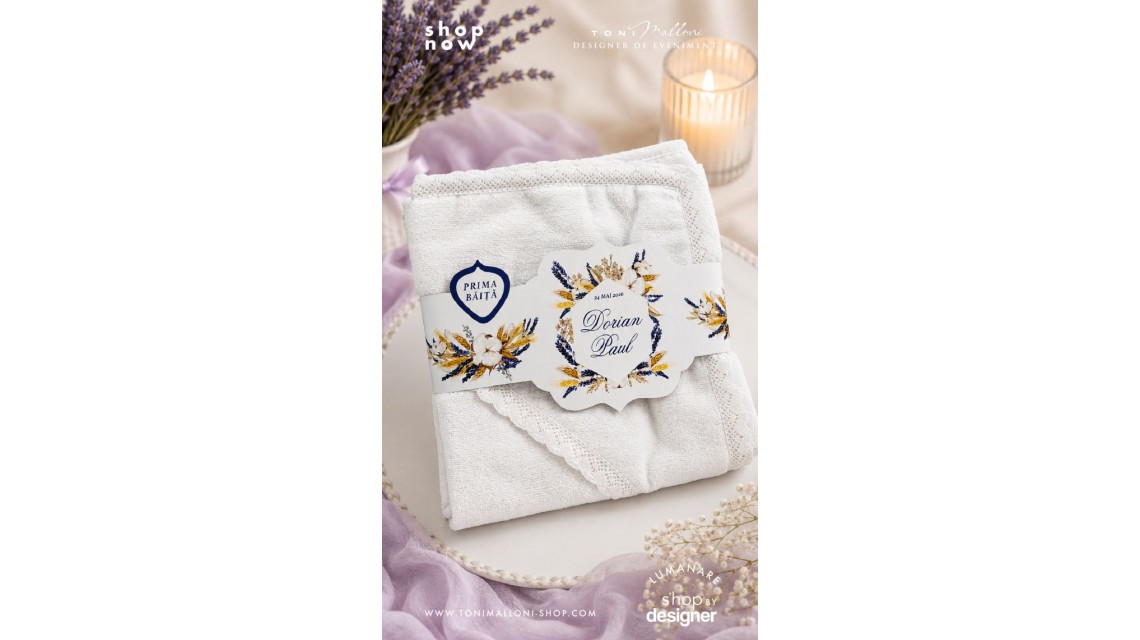 Set Prima Băiță după Botez Lavandă si Grâu Ritualul Blând al Apei cu Nașii Personalizat pentru Băieți 8